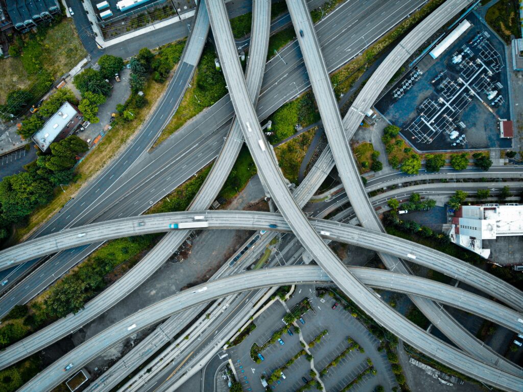 aerial view of busy intersection in Portland, Oregon